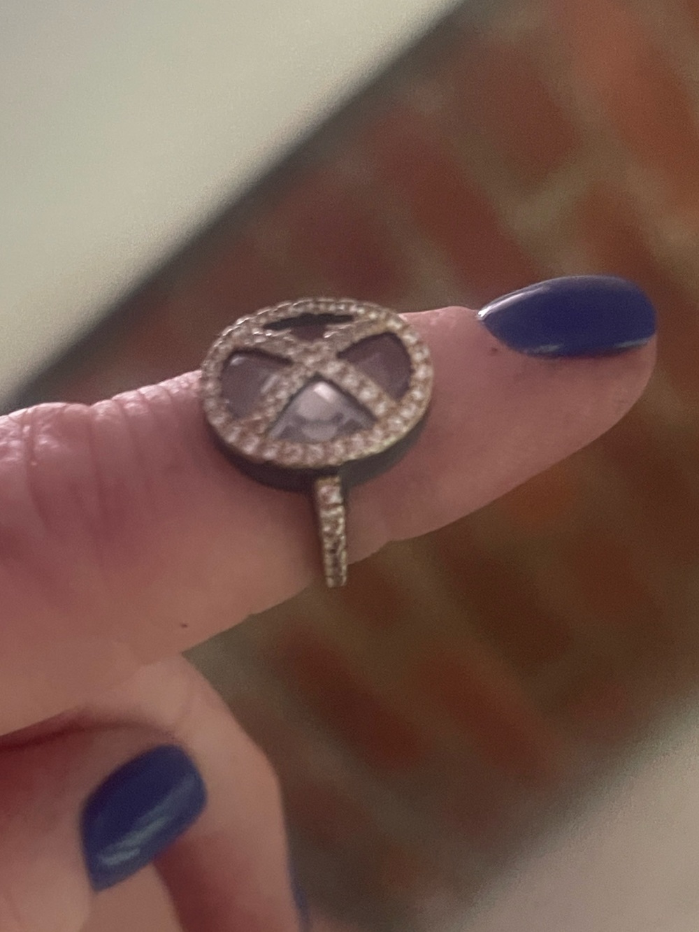 Freida Rothman Pavé Crystal Silver Ring with Oval X Motif - Silver, never worn